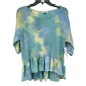 Thyme & Honey Tie Dye Peplum Ruffle Hem Short Sleeve T-Shirt Size Medium